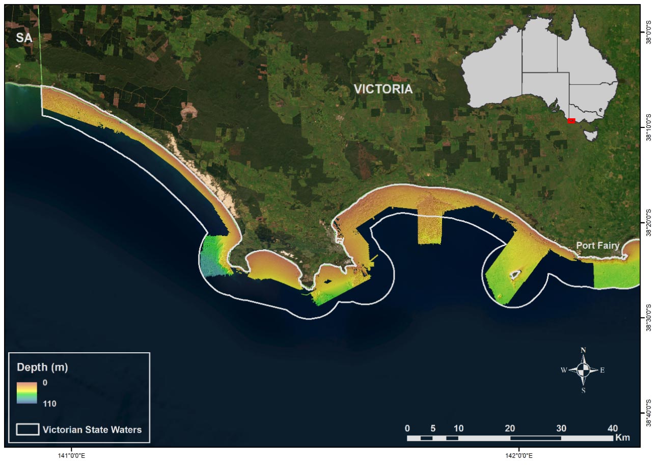 The bathymetry coverage along the coastline South West Victoria to Port Fairy